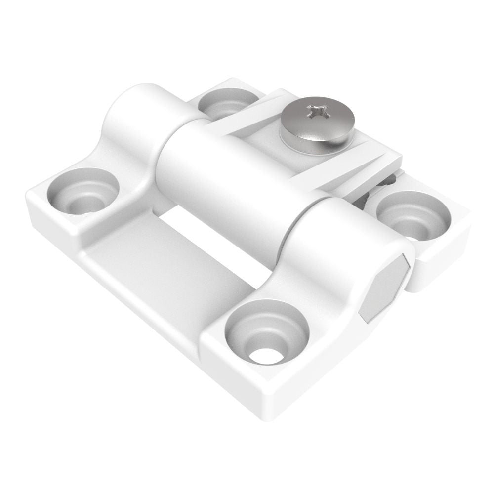 Southco Adjustable Torque Hinge, Symmetric, Medium Size, Acetal Copolymer, Natural, White
