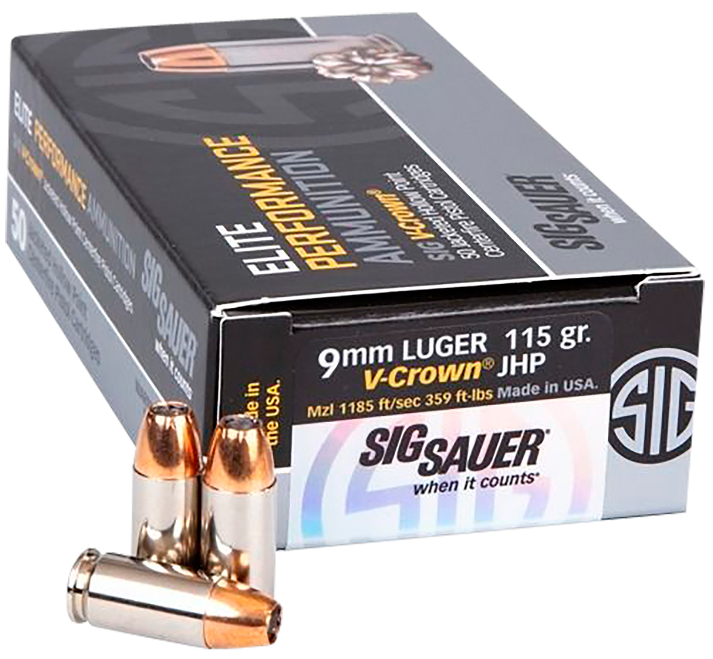 Sig Sauer Elite V-crown, Sig E9mma1-comp-50 9mm 115 Jhp Vcrwn 50/20
