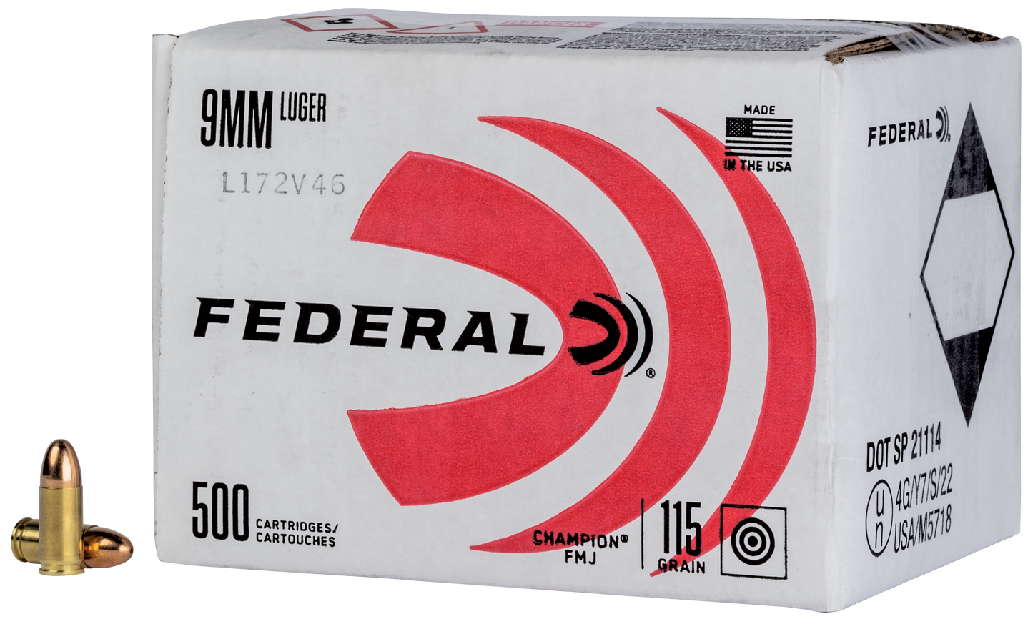 Federal Power-shok, Fed C9115a50 9mm Luger 115gr Fmj Bulk 500/1