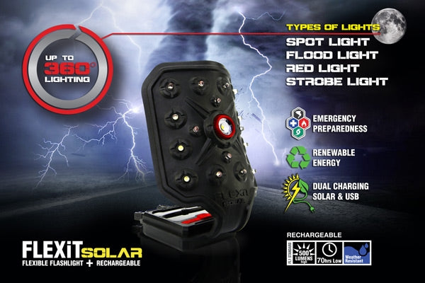 Striker Flex-it Solar Flashlgt - W/usb Quick Charge Port 5 Mode