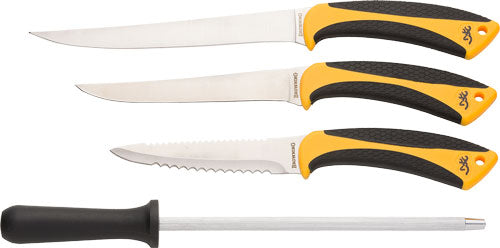 Browning Knife Fillet Cmbo 4pc - Set W/sharpening Rod/roll Shth