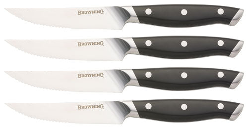 Browning Steak Knife Set 4pc - 4.25" Blade W/leather Roll Sth