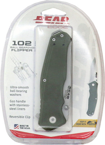 Bear Edge G10 Sideliner 3.38" - W/clip Od Green Handle