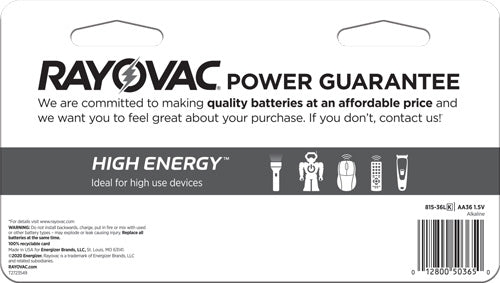 Rayovac High Energy Alkaline - Aa Batteries 36 Pack