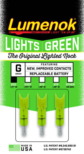 Lumenok Lighted Nock Xbow Grn - Crescent Easton Carbon 3pk