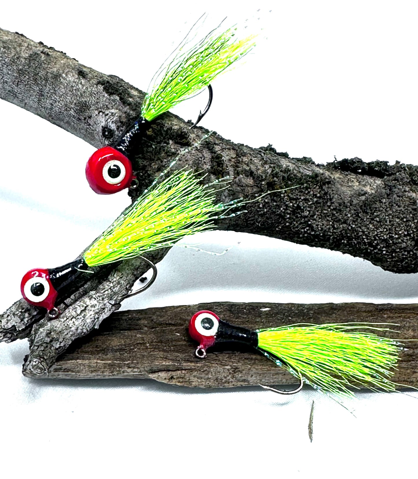 crappie hand tied jigs -popeye red chartreuse, 3 pack custom hand tied crappie jigs by Sid Louis Jr