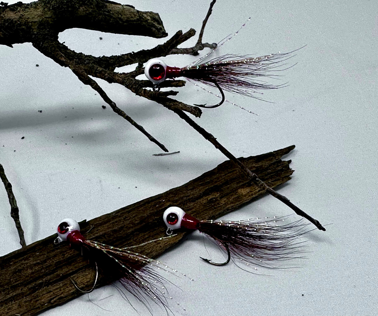 crappie hand tied jigs -Mayfly mimmicking 3 pack custom hand tied crappie jigs by Sid Louis Jr