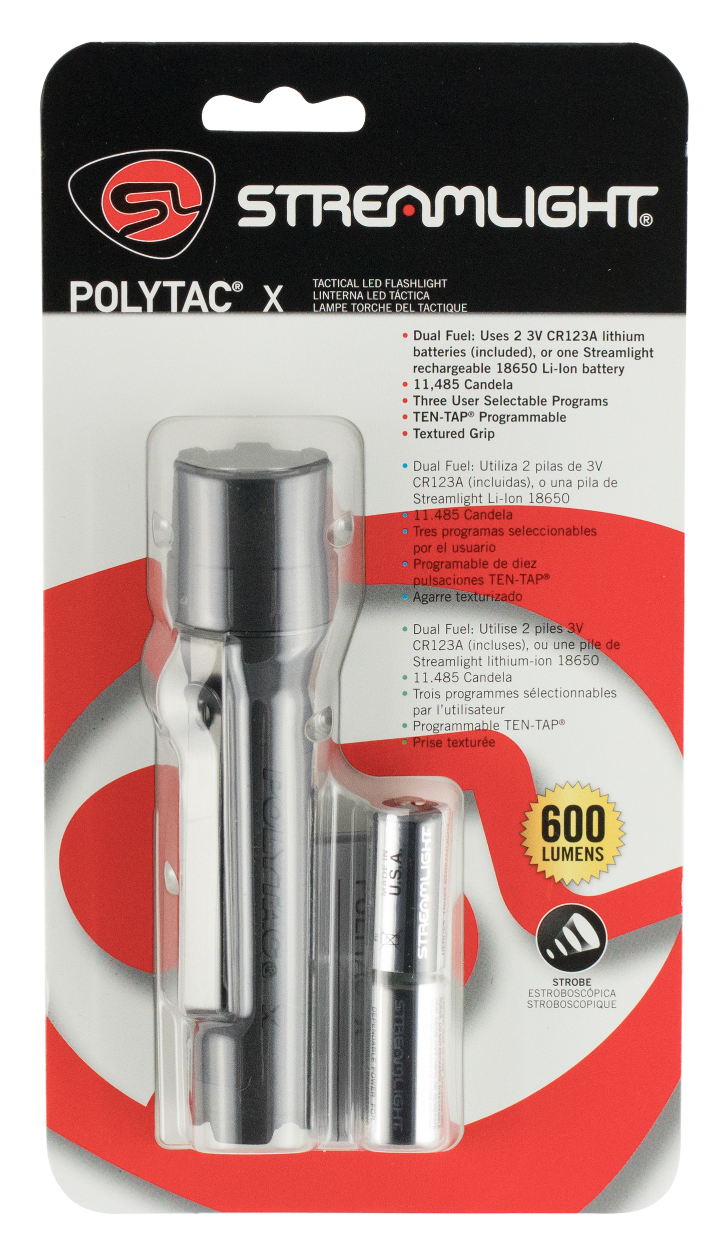 Streamlight Polytac X, Stl 88600 Polytac X Black Cr123a