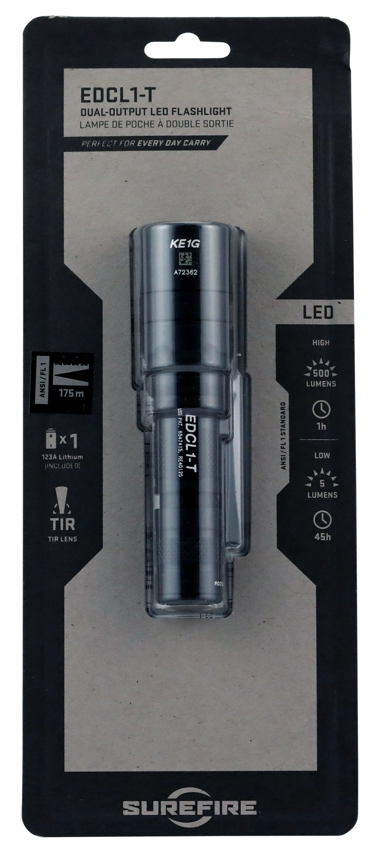 Surefire Everyday Carry 1, Sf Edcl1-t Ed Carry Tact 3v Dual 5-500 Wh Led