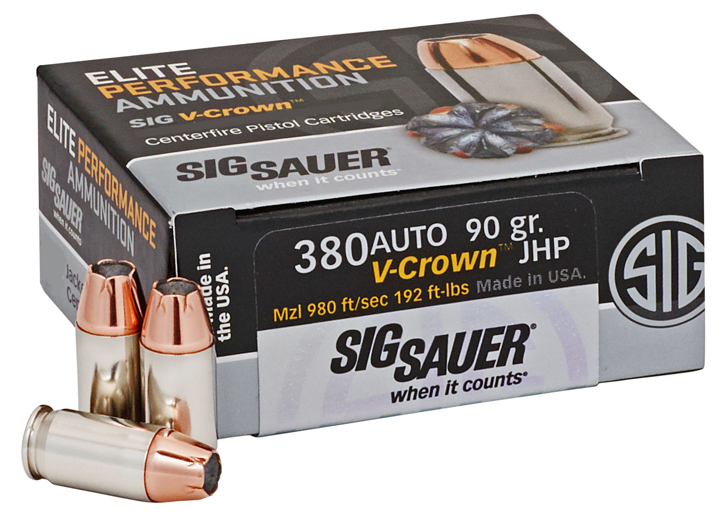Sig Sauer Elite V-crown, Sig E380a1-50     380     90 Jhp Vcrwn       50/10