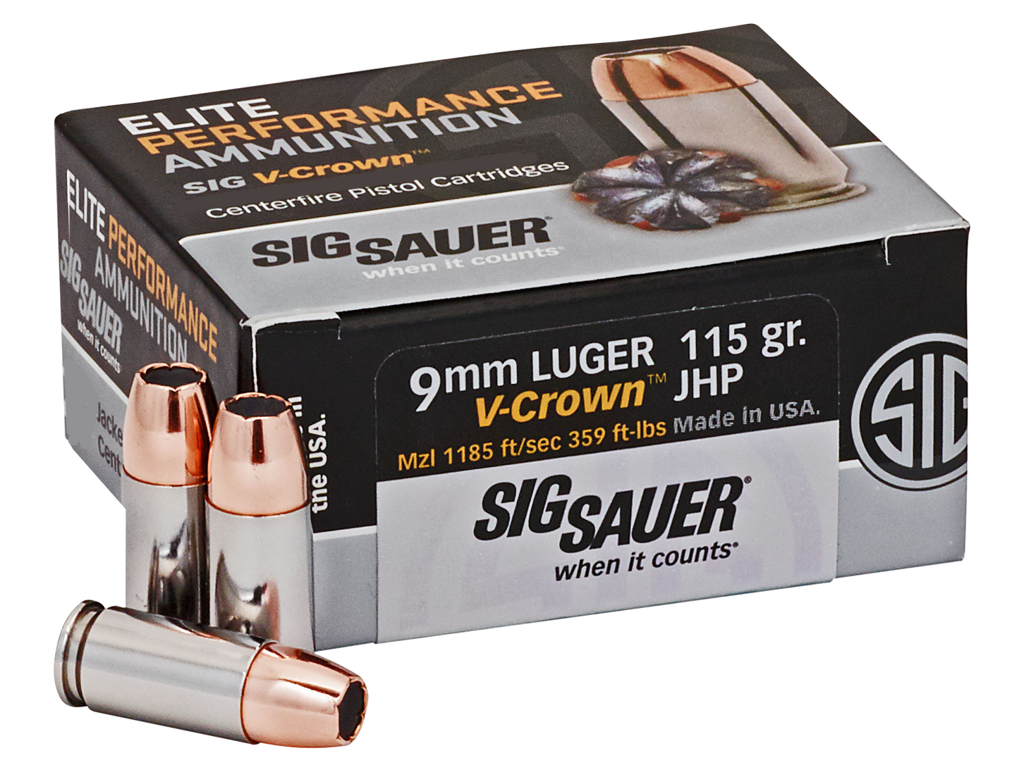 Sig Sauer Elite V-crown, Sig E9mma1-50     9mm    115 Jhp Vcrwn       50/10