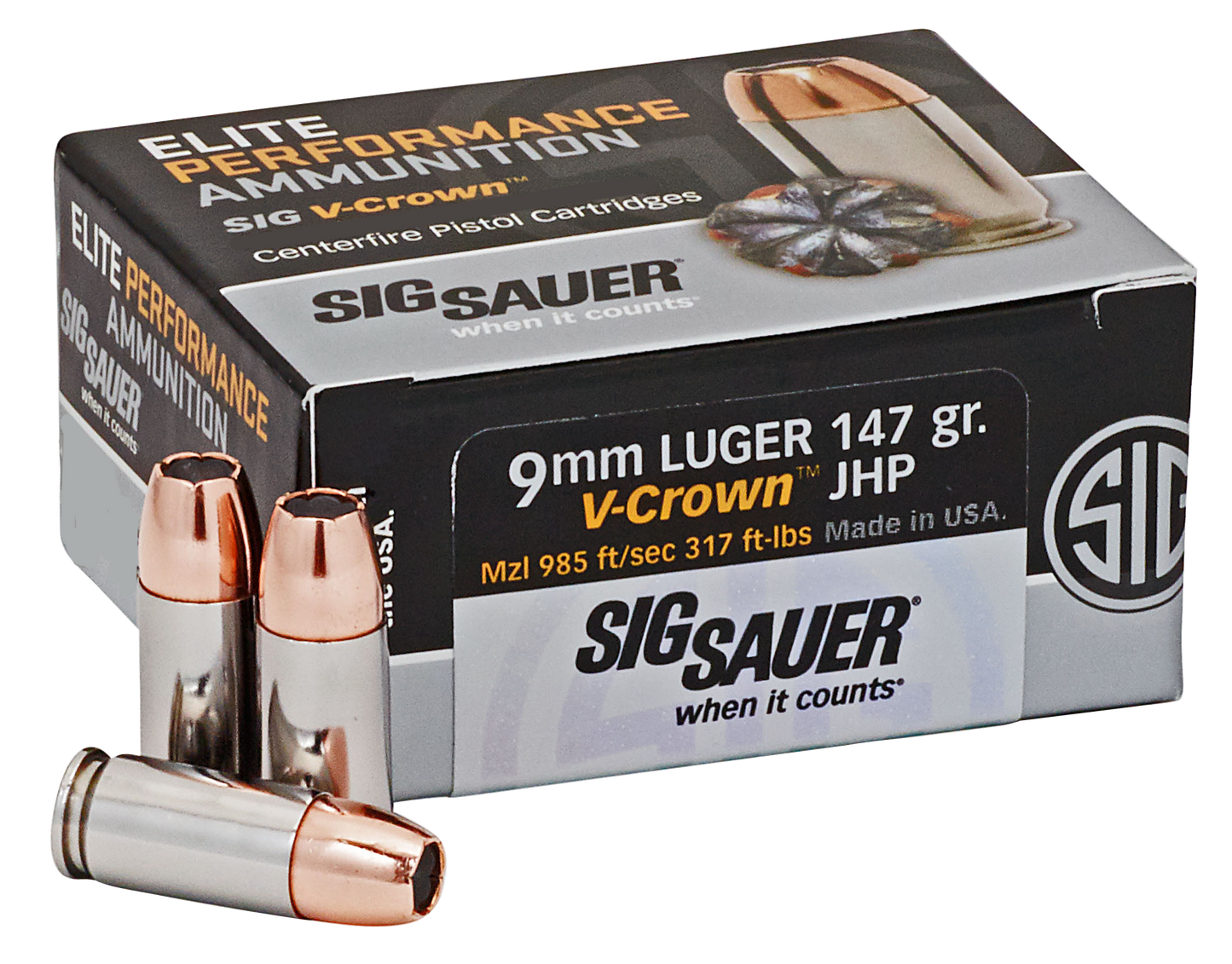 Sig Sauer Elite V-crown, Sig E9mma3-50 9mm 147 Jhp Vcrwn 50/10