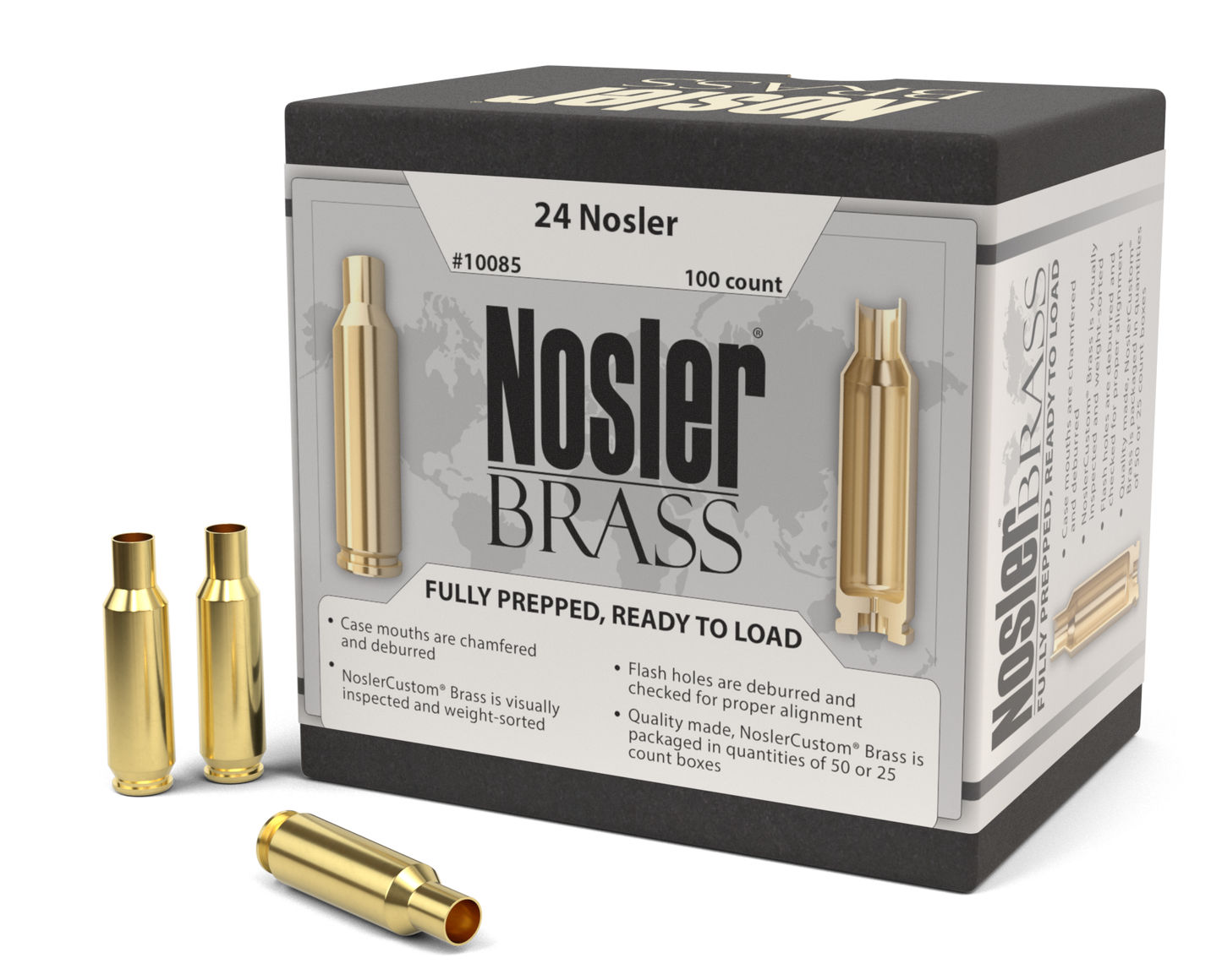 Nosler Unprimed Cases, Nos 10085 Custom Brass 24 Nosler 100
