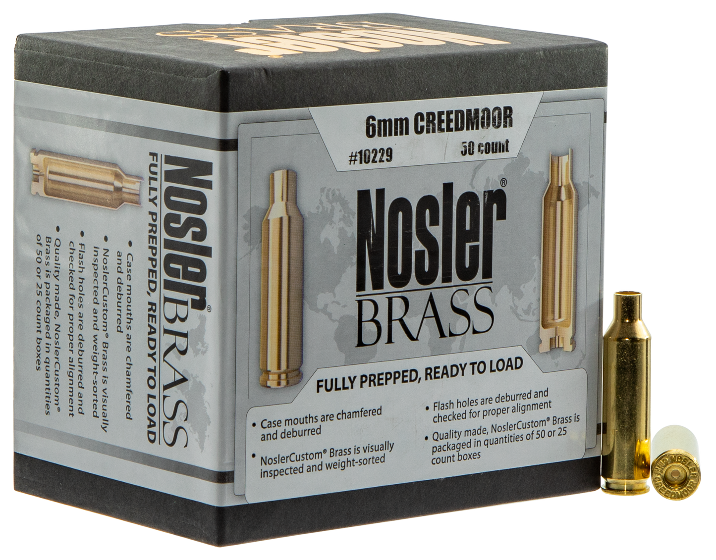Nosler Unprimed Cases, Nos 10229 Custom Brass 6mm Creedmoor 50