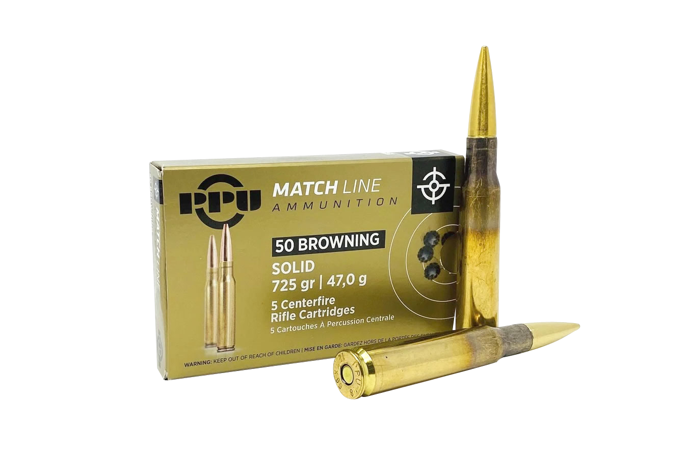 Ppu Match, Ppu Ppm50 50bmg Match 725 Fmj 5/20