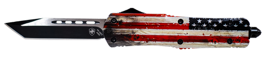 Templar Knife Wood Us Flag, Temp Lwus231  Large Wood Us Flag Tanto 440c Black