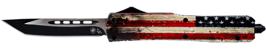 Templar Knife Wood Us Flag, Temp Mwus231  Slim Wood Us Flag Tanto 440c Black