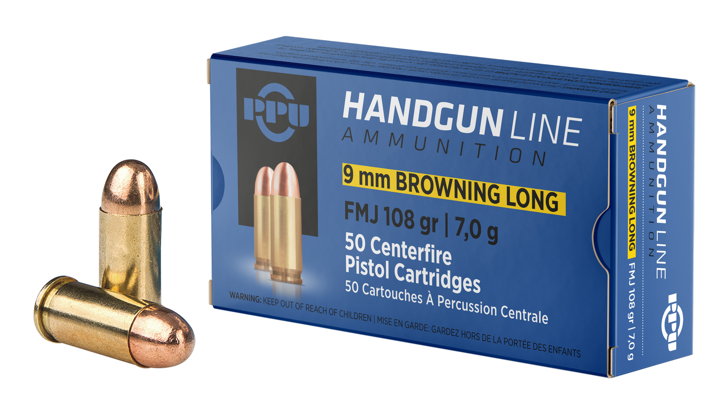 Ppu Handgun, Ppu Pph9bl 9mm Brn Long 108 Fmj 50/20