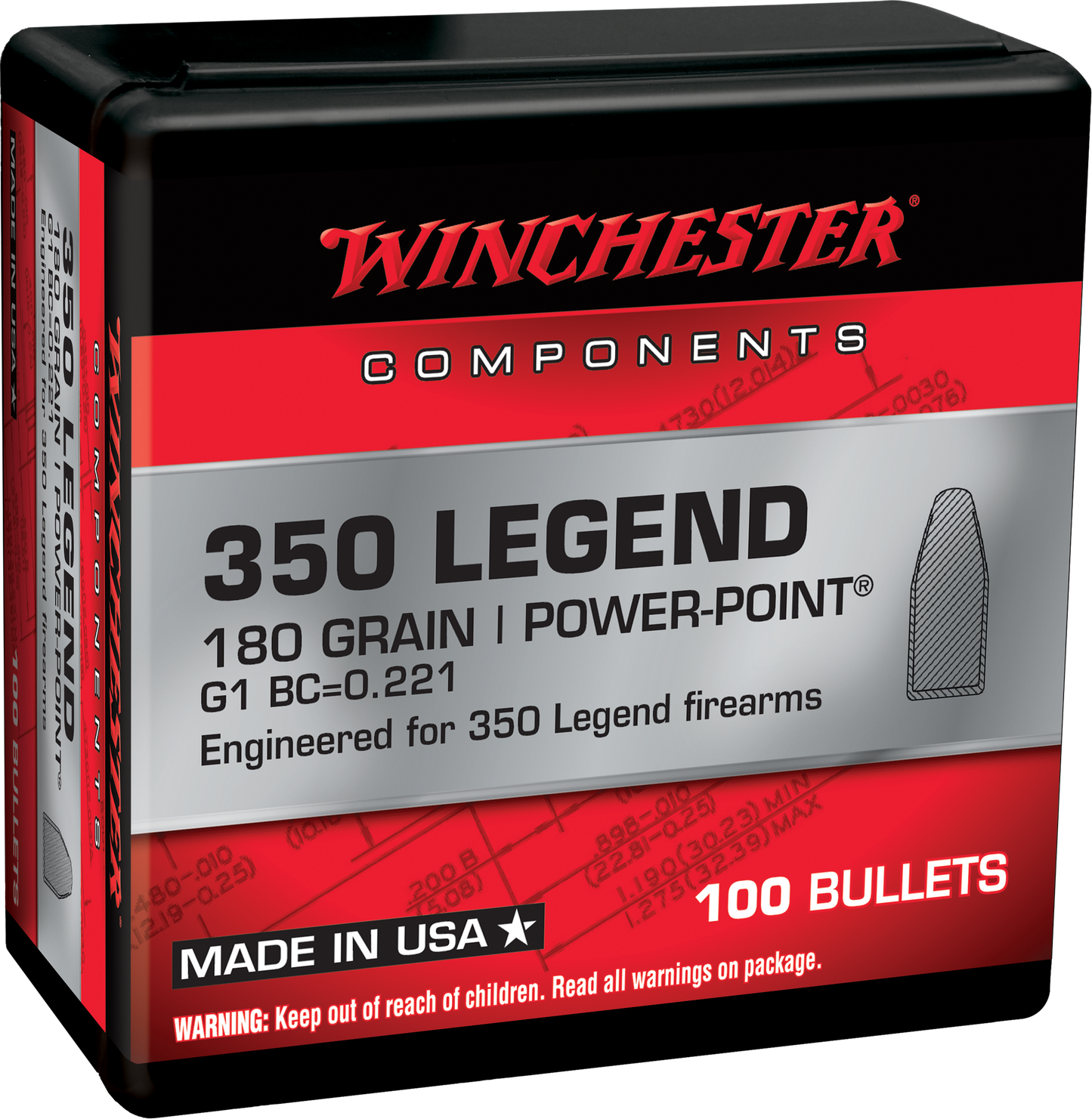 Winchester Ammo Centerfire Rifle, Win Wb350p180x Bul 350 180 Pp 100/10