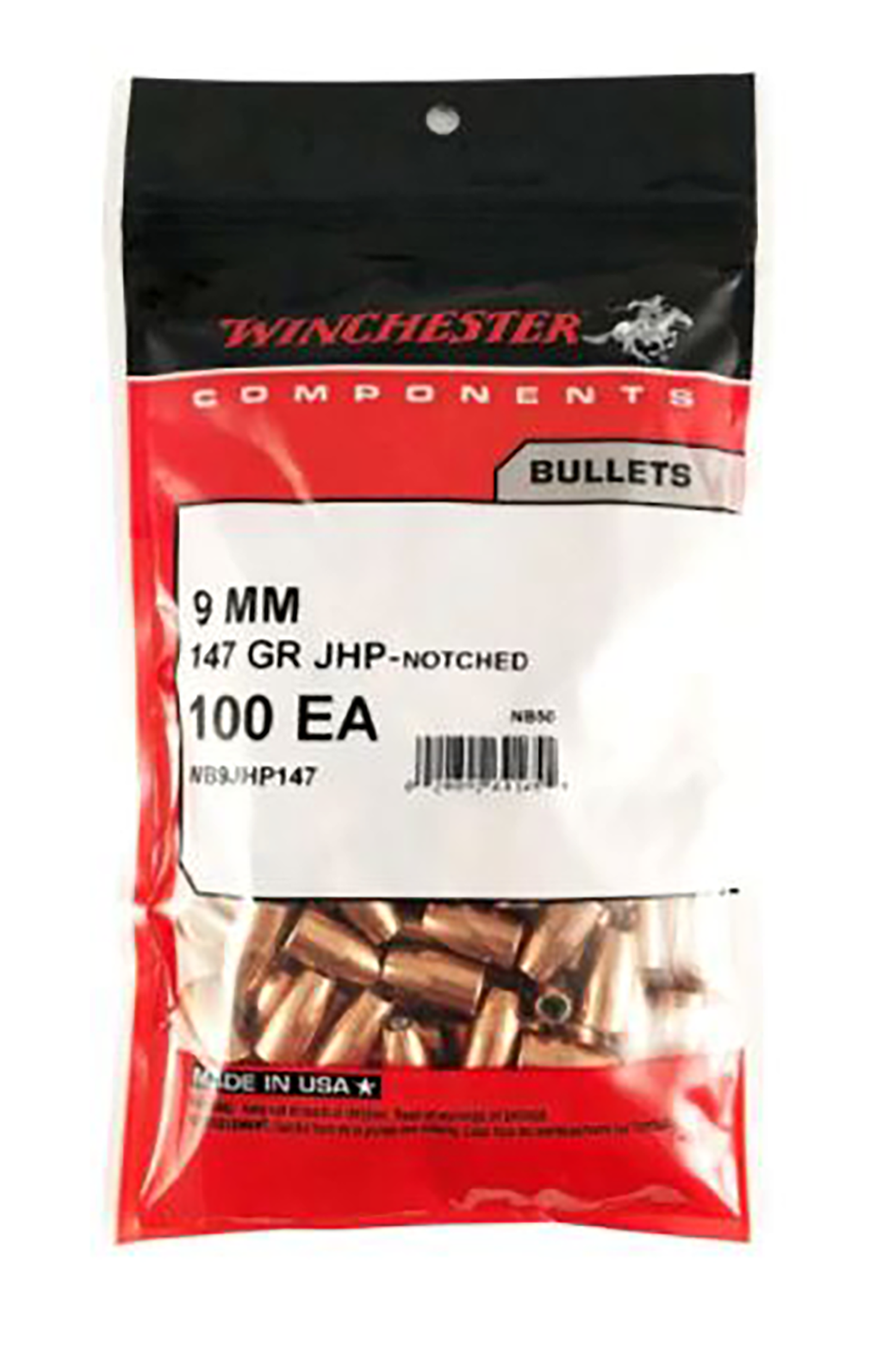 Winchester Ammo Centerfire Handgun, Win Wb9jhp147d Bul 9mm 147 Jhp 500/4