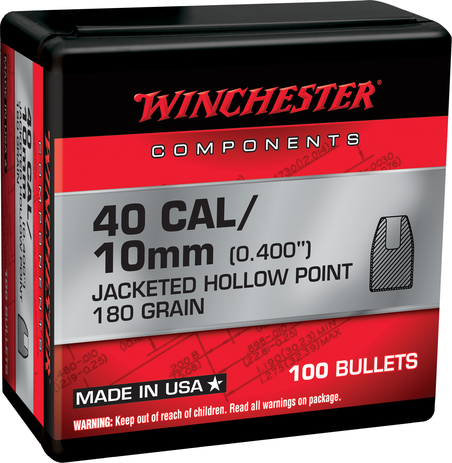 Winchester Ammo Centerfire Handgun, Win Wb40hp180x Bul 40 180 Jhp Retail 100/10