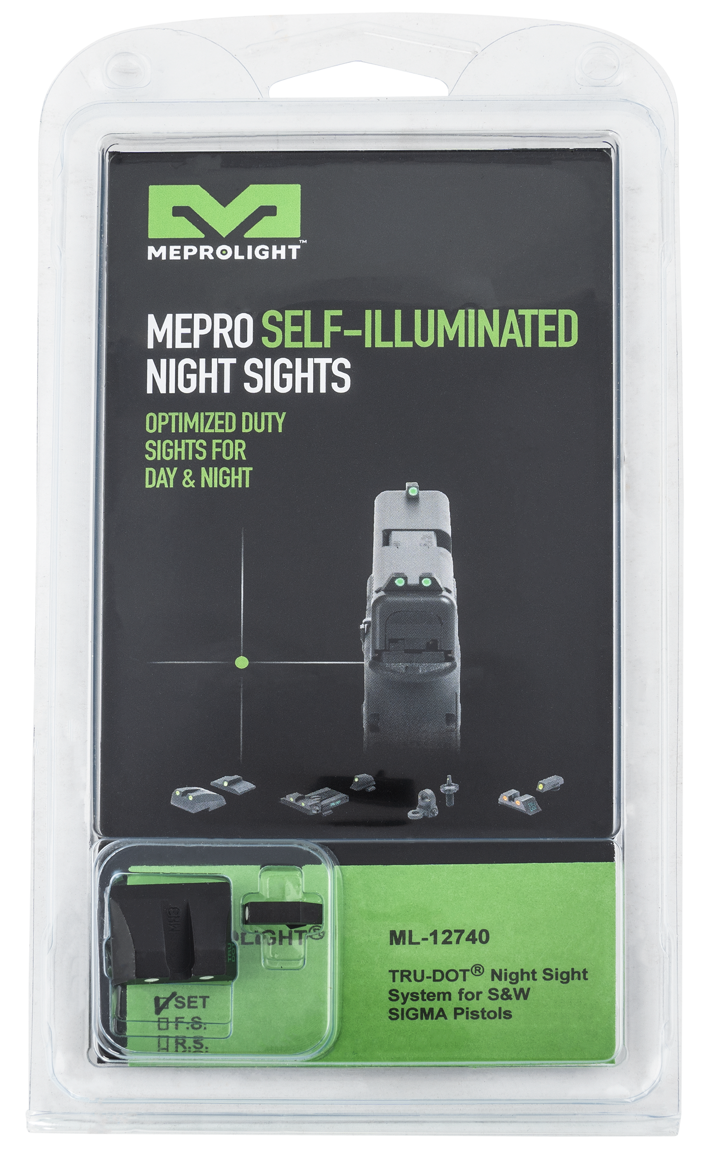 Mepro Usa Llc Mepro Tru-dot Fixed Sights, Mepro 127403101 Trudot Sw Sdve/sigma Grn/grn