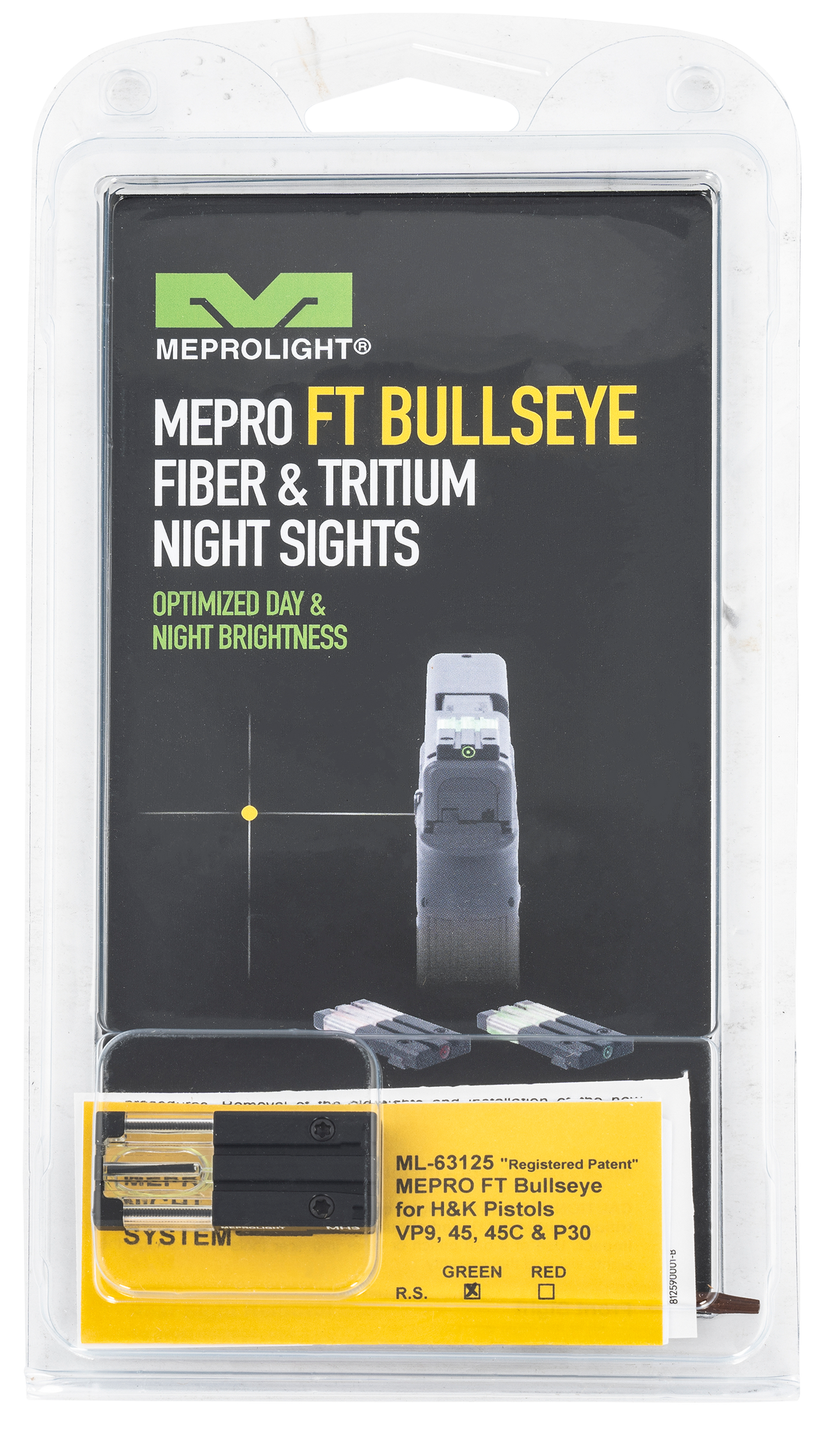 Mepro Usa Llc Mepro Ft Bullseye, Mepro 631253108  Ft Bullseye hk Vp9 Rear   Grn