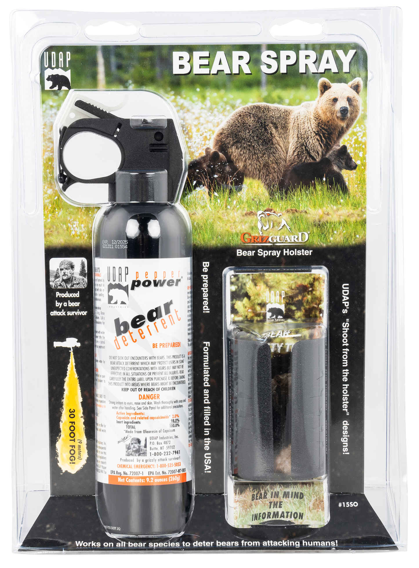 Udap Bear Spray, Udap 15so Magnum Bear 260g Plastic Holster