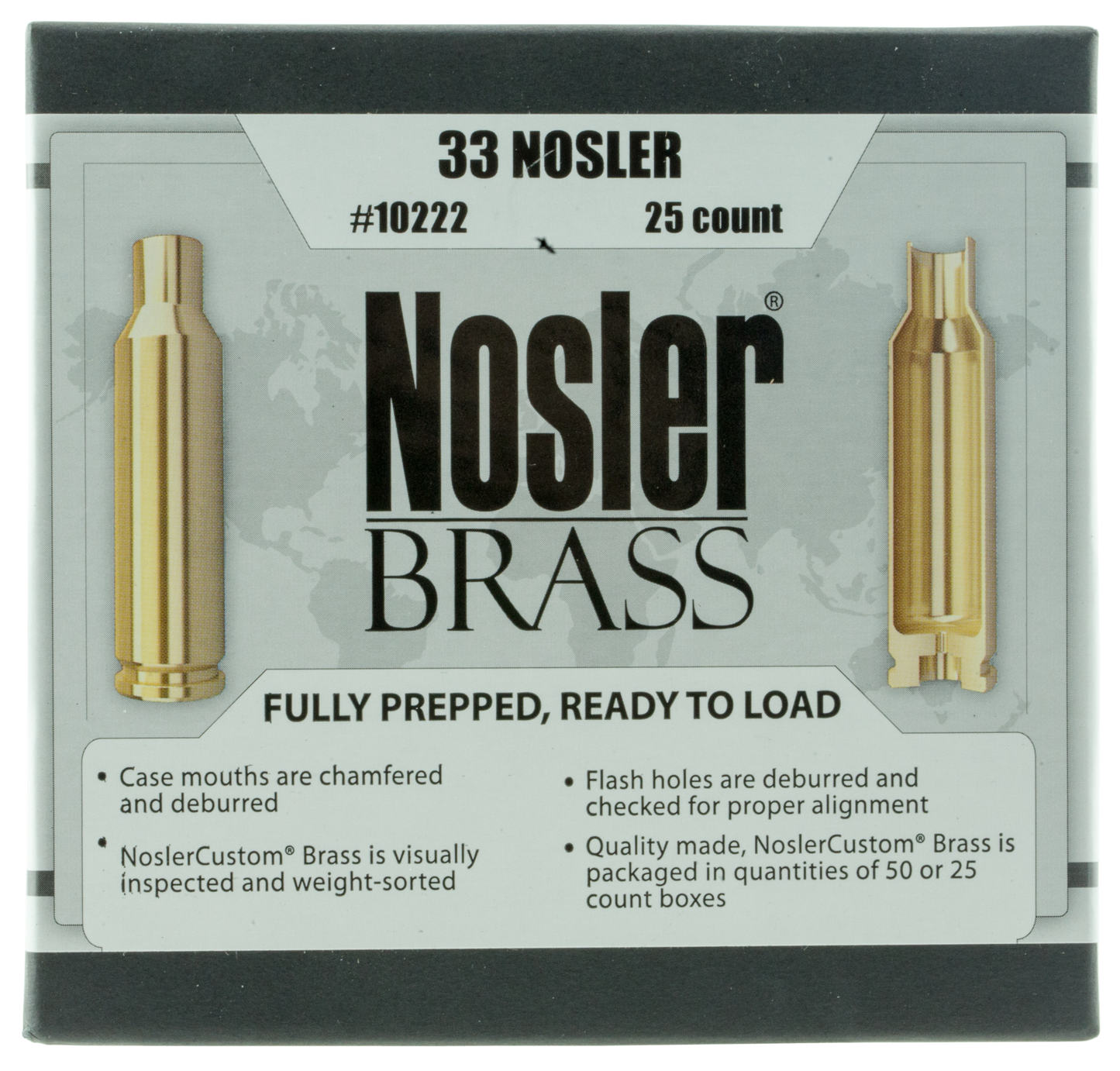 Nosler Unprimed Cases, Nos 10222 Custom Brass 33 Nosler 25