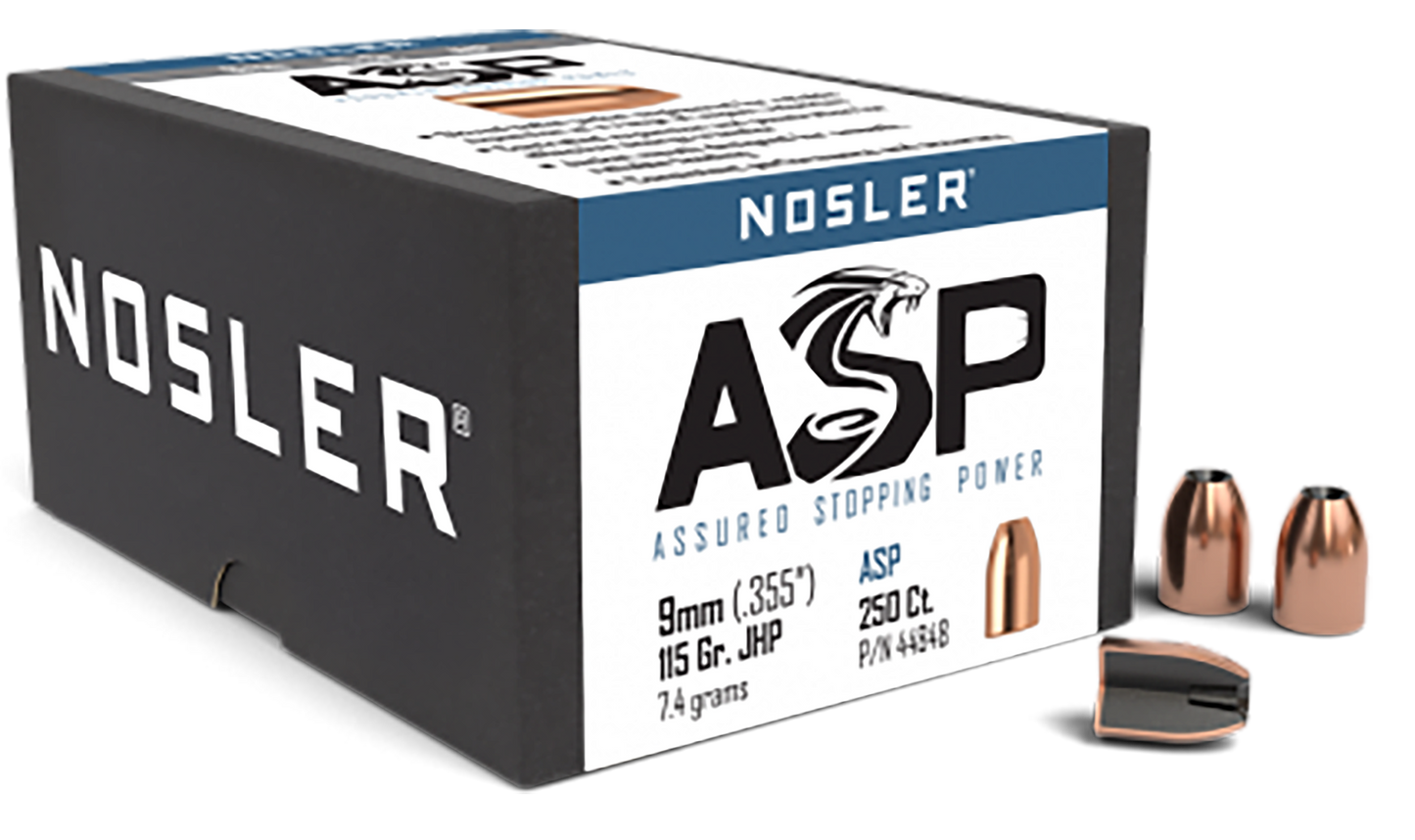 Nosler Assured Stopping Power, Nos 44848 Bulk Hndgn 9mm 115 Jhp 250