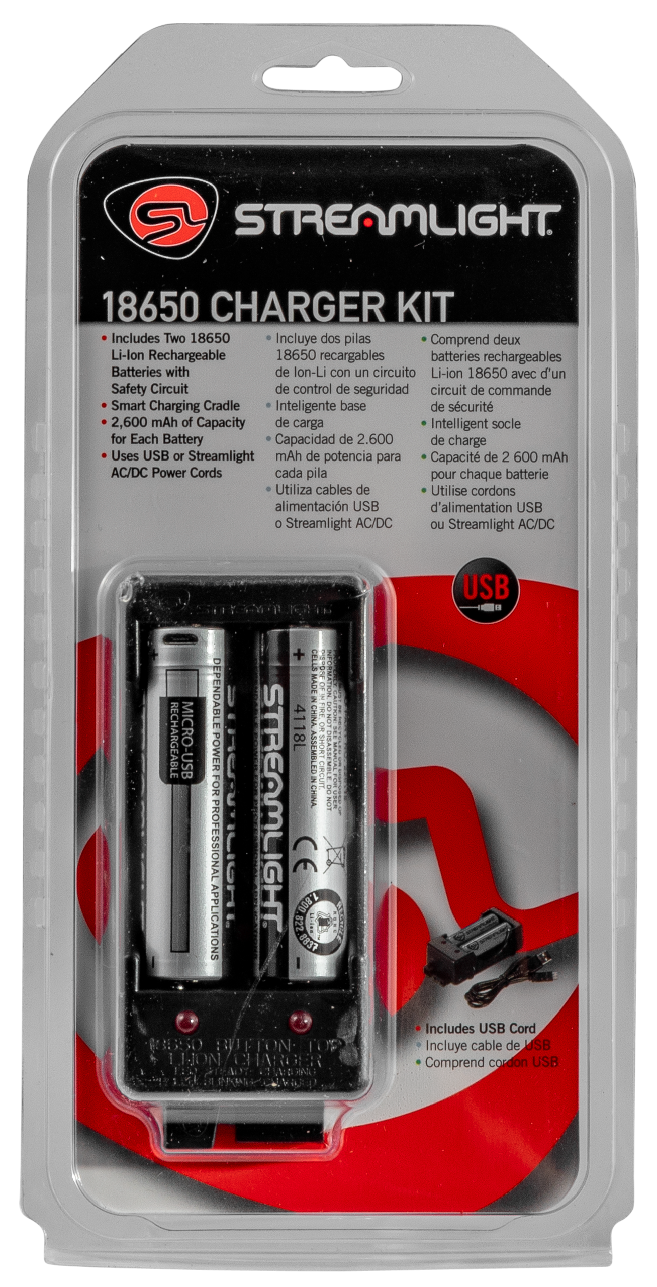 Streamlight 18650 Battery Charger, Stl 22010 18650 Charger Kit Usb W/2 18650 Batts