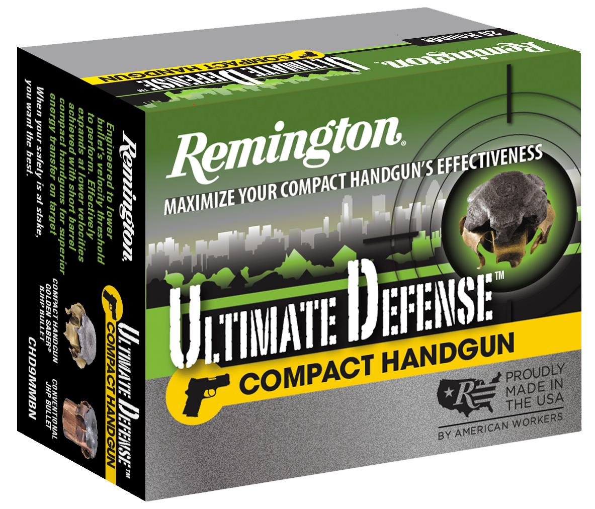Remington Ammunition Ultimate Defense, Rem 28963 Chd9mmbn Cmpt 9mm 124bjhp 20/25