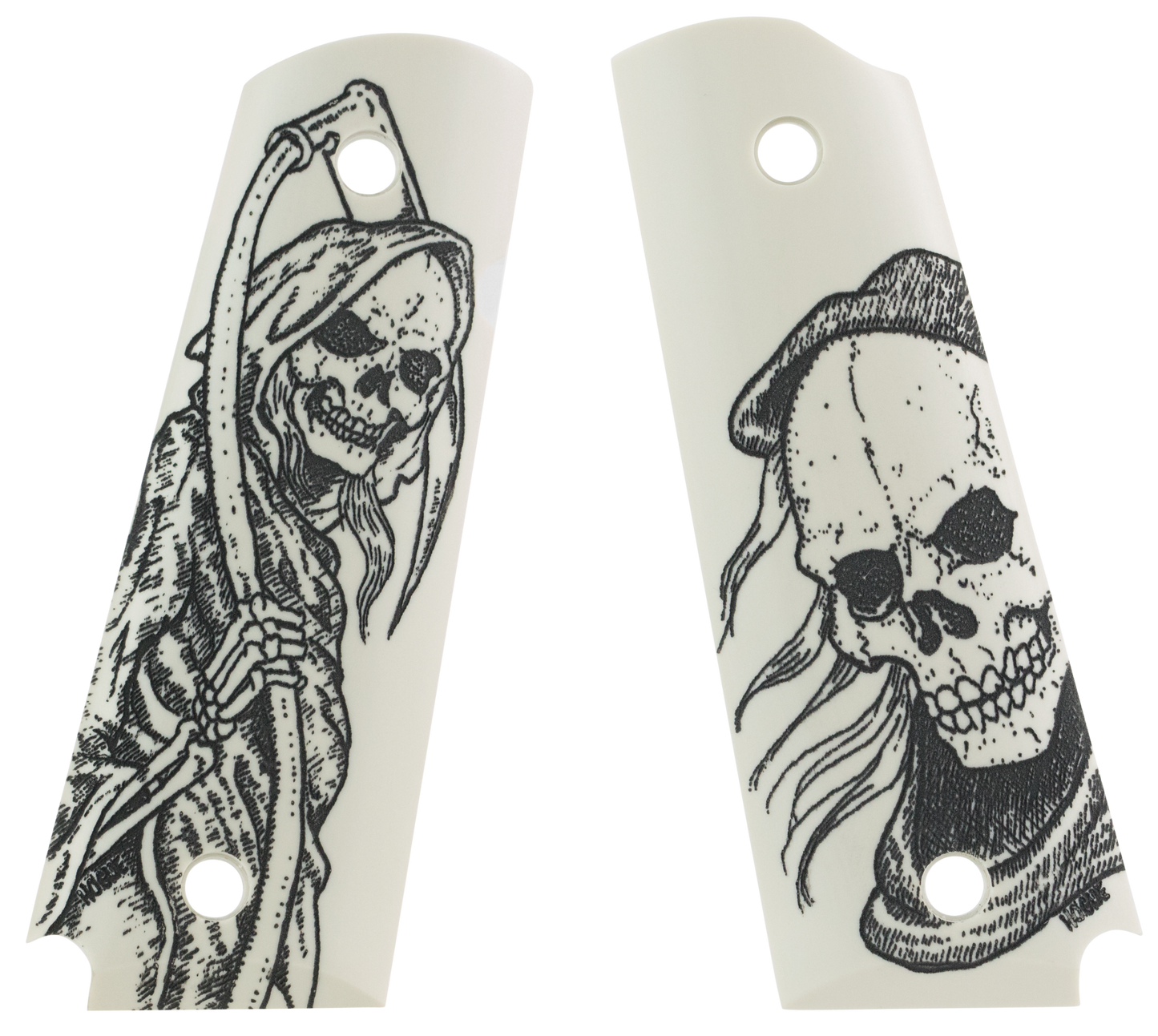 Hogue Scrimshaw Grip, Hog 45026 Govt Ivory Poly Grim Reaper