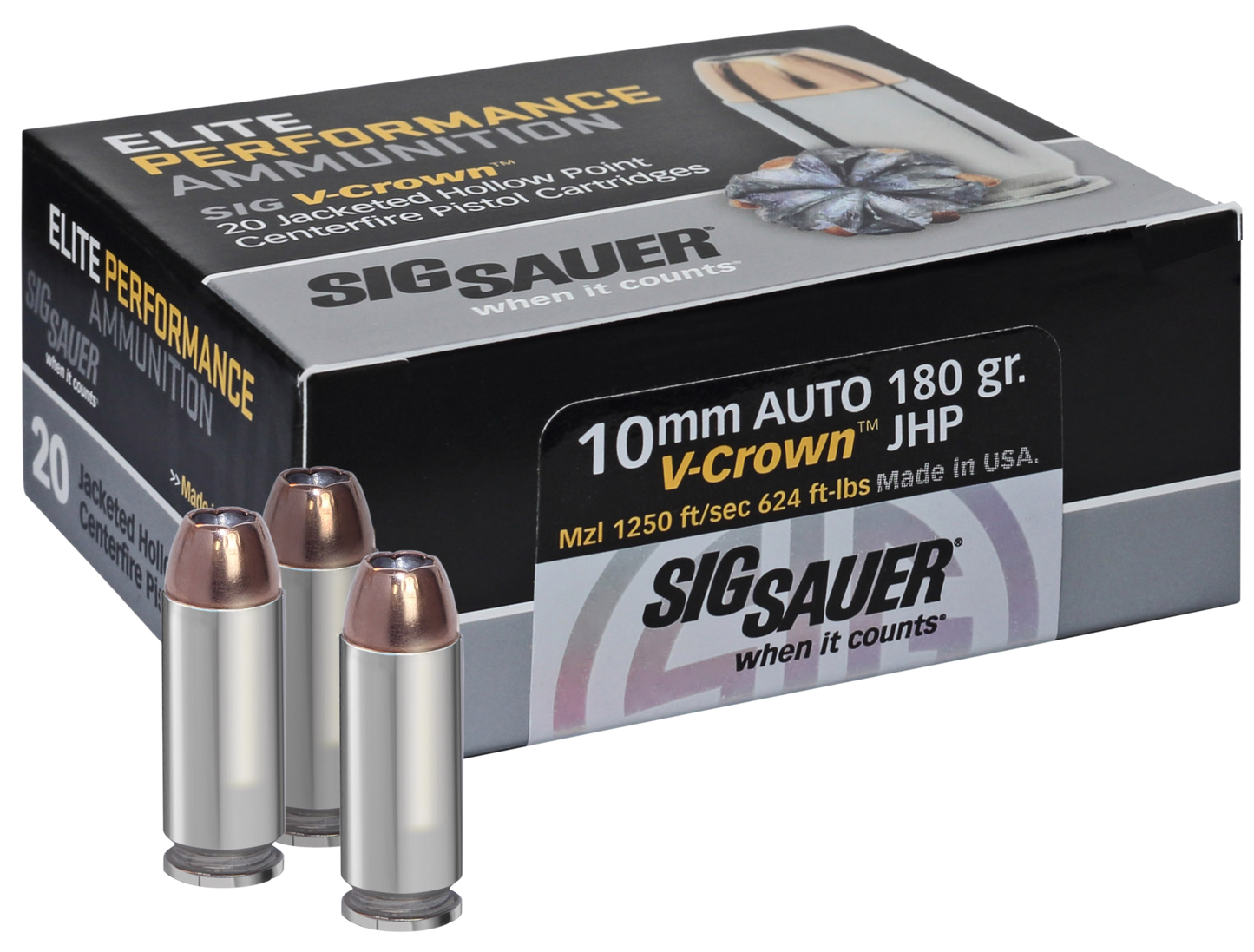 Sig Sauer Elite V-crown, Sig E10mm1-20 10mm 180 Jhp Vcrwn 20-10