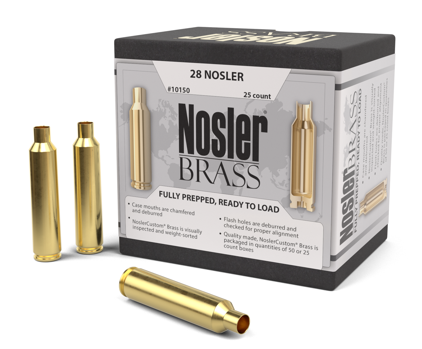 Nosler Unprimed Cases, Nos 10150 Custom Brass 28 Nosler 25