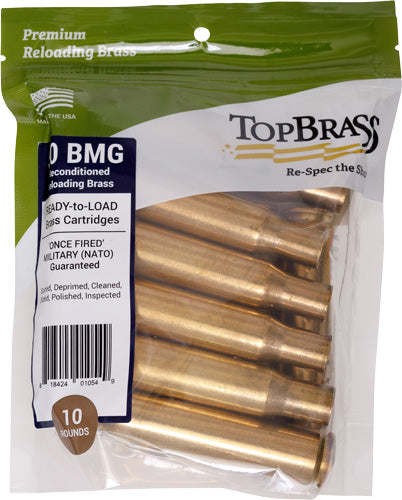 Top Brass Once Fired Unprimed - Brass 50 Bmg 10ct Pouch