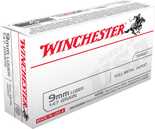Winchester Usa 9mm Luger 147gr - Fmj-flat Pt 50rd 10bx/cs<