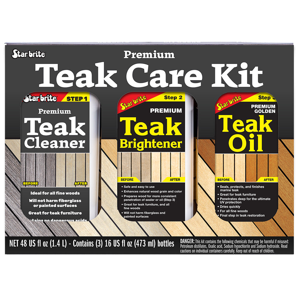 Star brite Premium Teak Care Kit - Step 1, Step 2, & Step 3 - 16 oz
