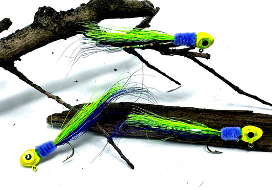 crappie hand tied jigs - Lemon Grape 3 pack custom hand tied crappie jigs by Sid Louis Jr (Copy)