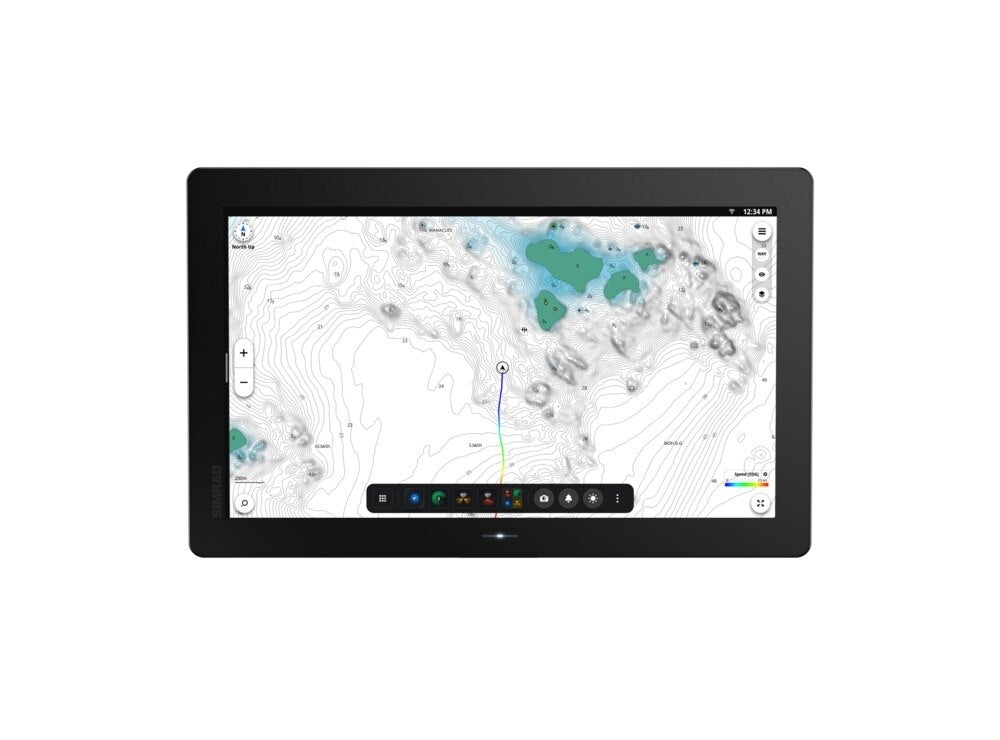 Simrad NSO 4-16 NEON OS, 16-inch Glass-bridge multi-function display. Qualcomm 8-core processor. Full HD touchscreen. Gigabit Ethernet, WIFI, Video In and Out. Next-generation C-MAP DISCOVER X chart included