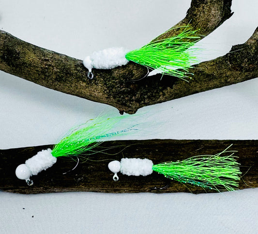 Crappie Hand tie Jigs - White Lime  tied by Sid Louis Jr