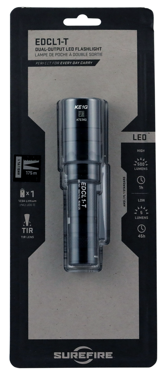 Surefire Everyday Carry 1, Sf Edcl1-t     Ed Carry Tact 3v Dual 5-500  Wh Led