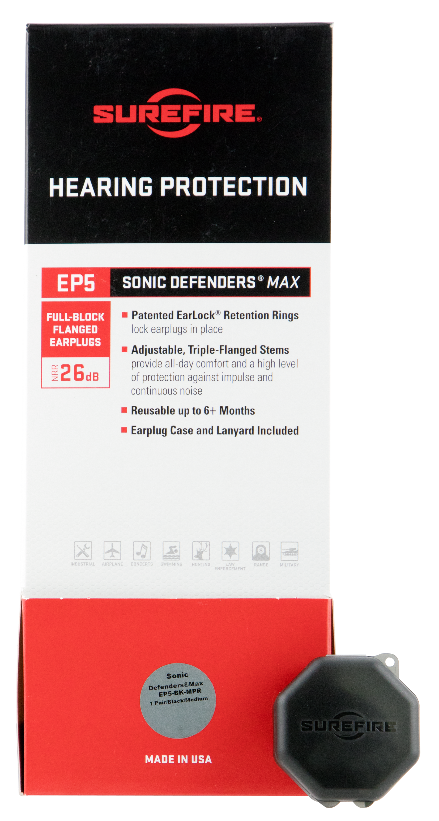 Surefire Ep5, Sf Ep5-bk-mpr-bulk Full Block Earplugs Md Blk