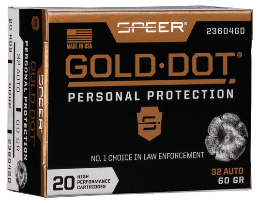 Speer Ammo Gold Dot, Speer 23604gd Gold Dot 32acp   60 Hp         20/10