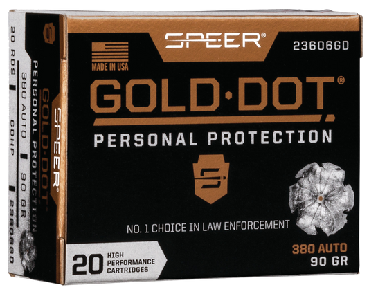 Speer Ammo Gold Dot, Speer 23606gd Gold Dot 380acp  90 Hp         20/10
