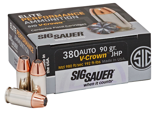 Sig Sauer Elite V-crown, Sig E380a1-50     380     90 Jhp Vcrwn       50/10