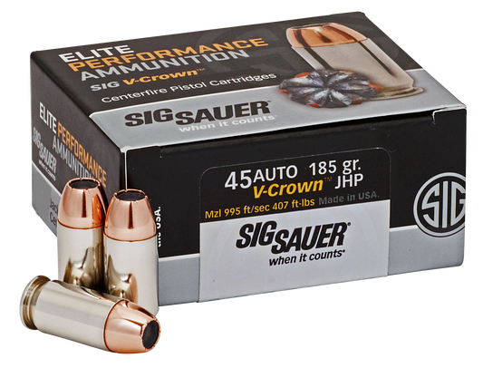 Sig Sauer Elite V-crown, Sig E45ap0-50     45      185 Jhp Vcrwn      50/10