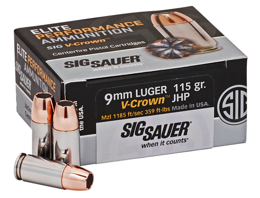 Sig Sauer Elite V-crown, Sig E9mma1-50     9mm    115 Jhp Vcrwn       50/10