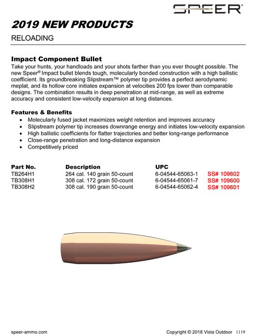 Speer Ammo Impact, Speer Tb308h1   Bull .308 172                   50