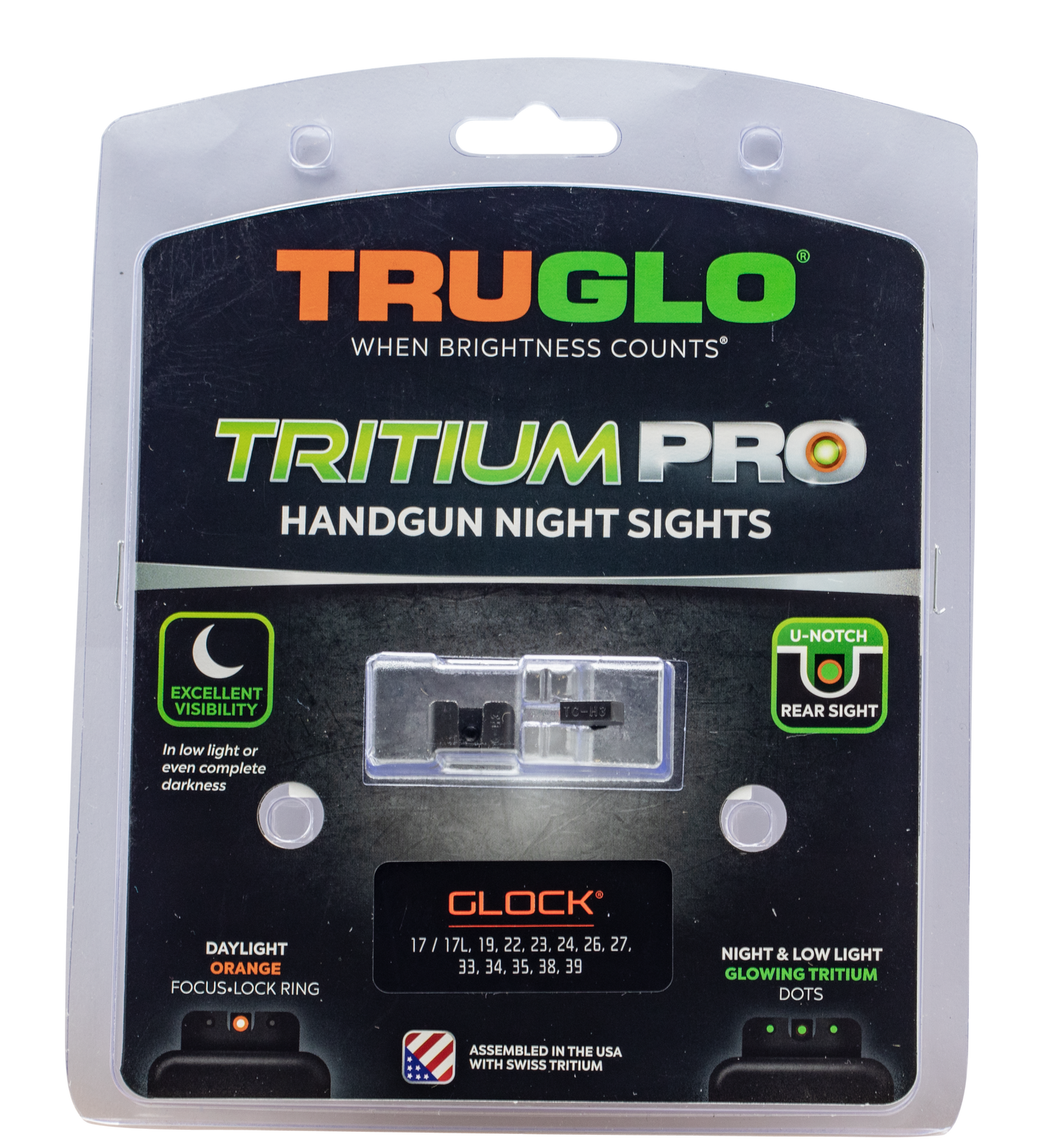Truglo Tritium Pro, Tru Tg-231g1c    Trit Pro Glock Low   Set Org